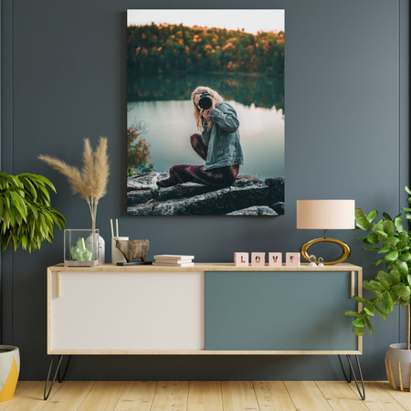 Canvas Print People Woman with Camera 30x40 cm