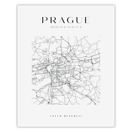 Poster Prague city map square 40X50 cm + gold frame