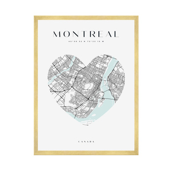 Poster Montreal city map heart 40X50 cm + gold frame