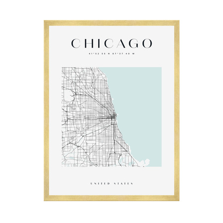 Poster Chicago city map square 40X50 cm + gold frame