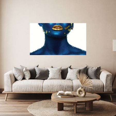 Canvas Print Art Painted Woman Golden Lips 100x80 cm