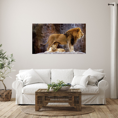 Canvas Print Pair of Lions on Rock Mountains Nature 100x80 cm