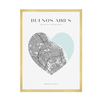 Poster Buenos Aires city map heart 40X50 cm + gold frame