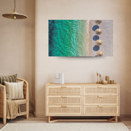 Canvas Print Shore Waves Calm Straw Umbrellas 100x80 cm
