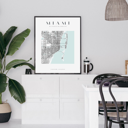 Poster Miami city map square 40X50 cm + gold frame