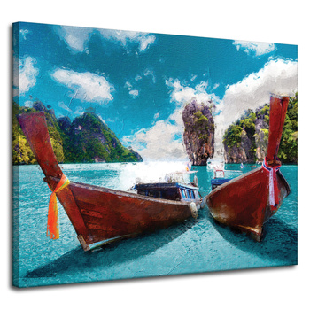 Canvas Print Boats on the Shore Water Mountains 100x80 cm