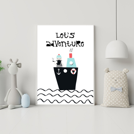 Children's poster Let's adventure 40X50 cm + gold frame