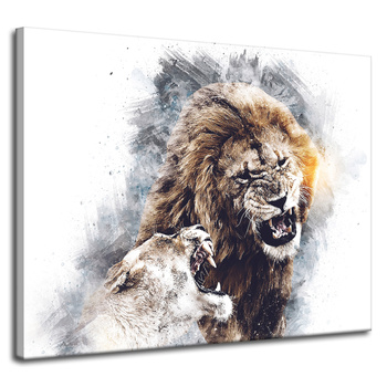 Canvas Print Lions Roar Terrible Pair Nature 100x80 cm