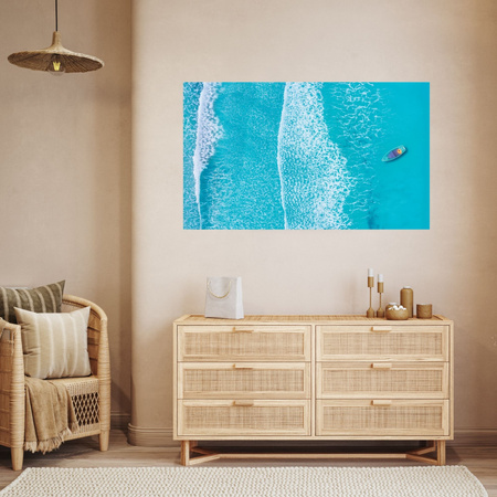 Canvas Print Blue Boat Waves Water Ocean 100x80 cm