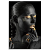 Canvas Print Black Woman Golden Lips Eyes Pose 80x120 cm