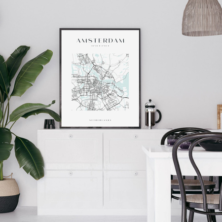 Poster Amsterdam city map square 40X50 cm + gold frame