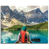 Canvas Print Girl in Kayak Mountains Lakes Nature 100x80 cm