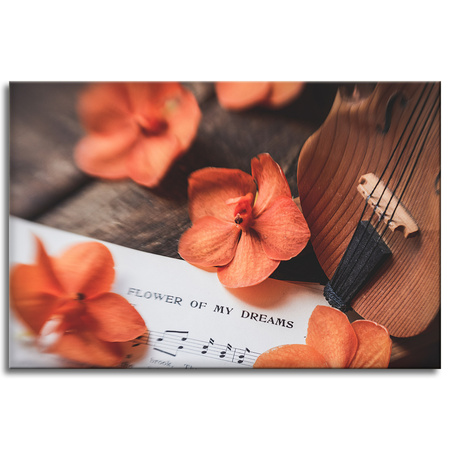 Canvas Print Music Notes Violin Flowers 90x60