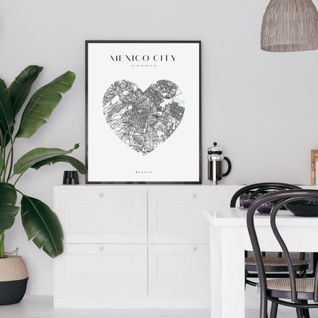 Poster Map of Mexico City heart 40X50 cm + gold frame