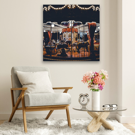 Canvas Print Carousel At Night Lights Amusement Park 90x90
