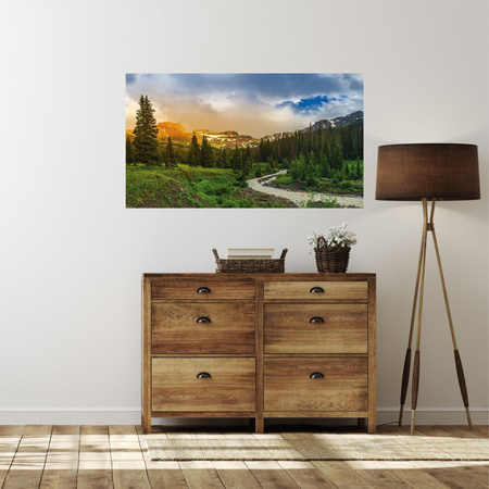 Canvas Print Path Among Mountains Forest Trees Sun 100x80 cm