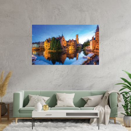 Canvas painting River City Evening Oil Style 100x80 cm