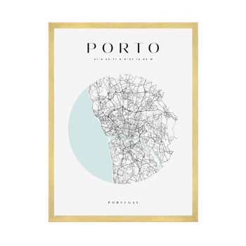 Poster Porto city map circle 40X50 cm + gold frame