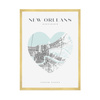 Poster New Orleans city map heart 40X50 cm + gold frame