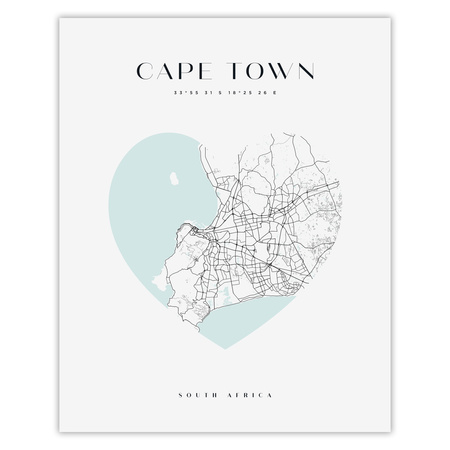 Poster Cape Town city map heart 40X50 cm + gold frame