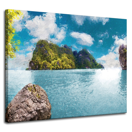 Canvas Print Oil Art Rock Water Mountains 100x80 cm