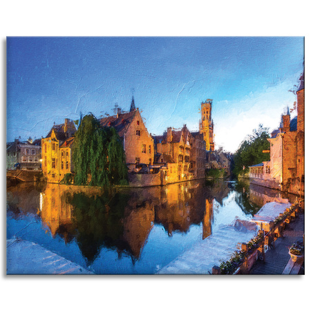Canvas painting River City Evening Oil Style 100x80 cm