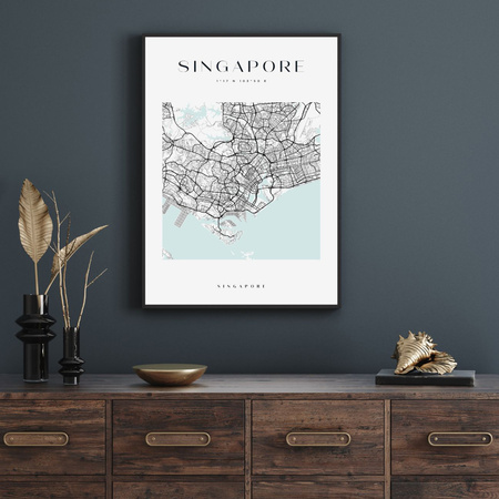 Poster Singapore city map square 40X50 cm + gold frame