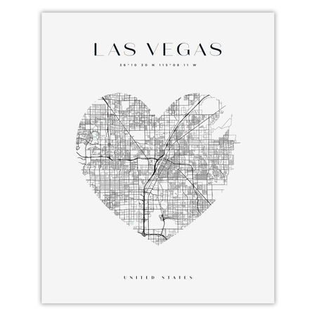 Poster Las Vegas city map heart 40X50 cm + gold frame