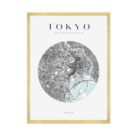 Poster Tokyo city map circle 40X50 cm + gold frame