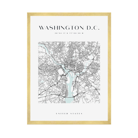 Poster Washington city map square 40X50 cm + gold frame