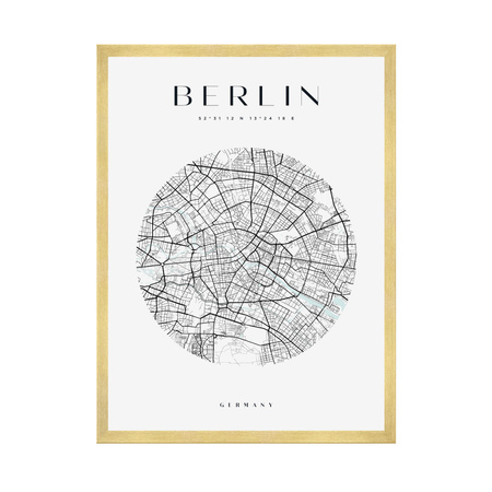 Poster Berlin city map circle 40X50 cm + gold frame