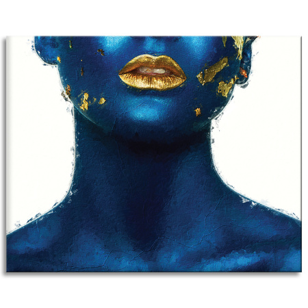 Canvas Print Art Painted Woman Golden Lips 100x80 cm