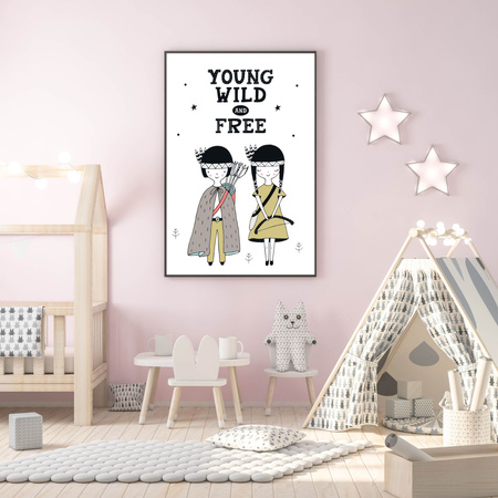 Children's poster Young wild and free 40X50 cm + gold frame