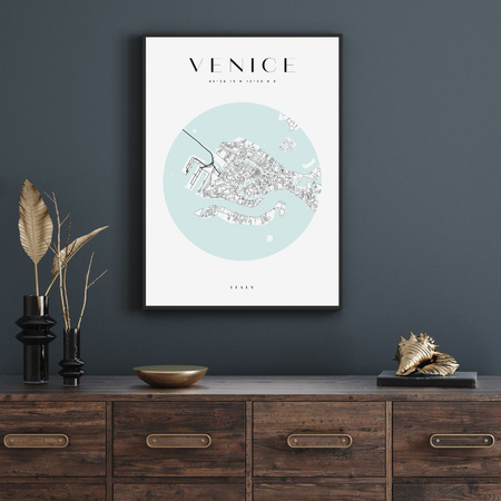 Poster Venice city map circle 40X50 cm + gold frame