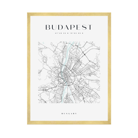 Poster Budapest city map square 40X50 cm + gold frame