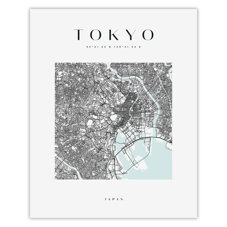 Poster Tokyo city map square 40X50 cm + gold frame
