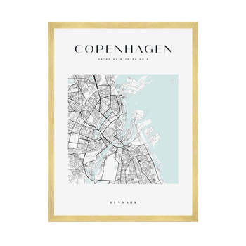 Poster Map of Copenhagen square 40X50 cm + gold frame