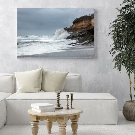 Canvas print Wave crashing against a cliff 120x40 cm