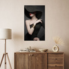 Canvas Print Elegant Woman Black Hat Red Lips 80x100 cm