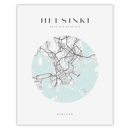 Poster Map of Helsinki city circle 40X50 cm + gold frame
