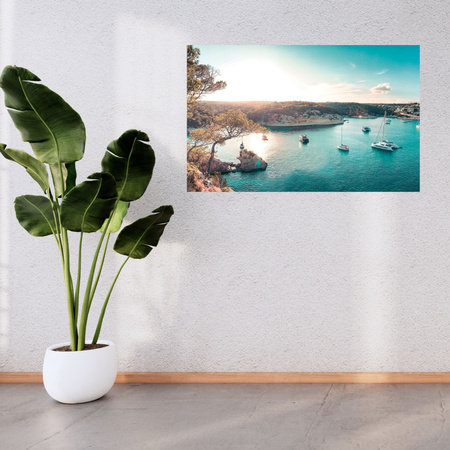 Canvas Print Water in the Sunlight Boats Rocks 100x80 cm