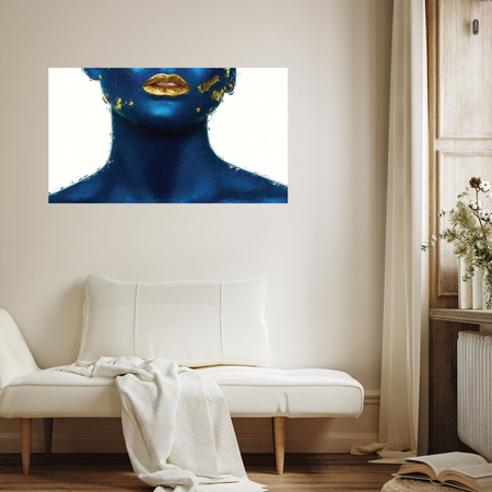 Canvas Print Art Painted Woman Golden Lips 100x80 cm