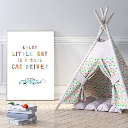 Children's poster Every little boy is a race car driver 40X50 cm + gold frame