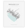 Poster Honolulu city map heart 40X50 cm + gold frame