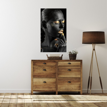 Canvas Print Black Woman Golden Lips Eyes Pose 80x120 cm