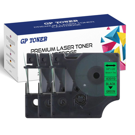 3X DYMO D1 tape 9mm 7m Green black GP-DY40919 x3