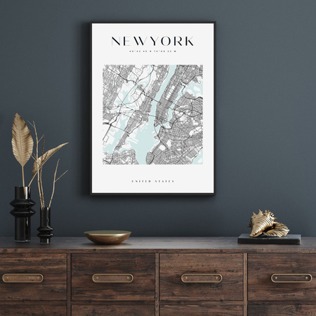 Poster New York city map square 40X50 cm + gold frame