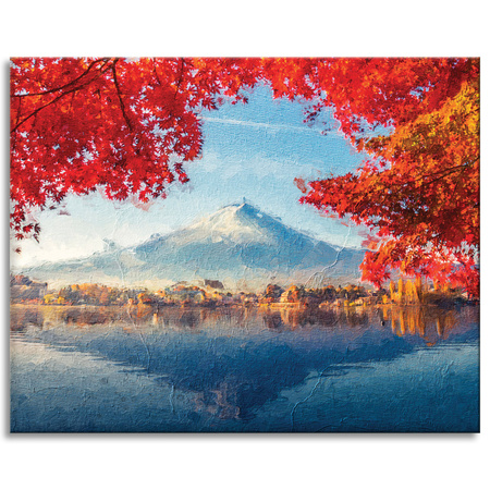 Canvas Print Colorful Leaves Town Mountain Water 100x80 cm