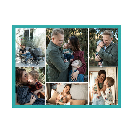 Your photo as a poster 29,7x21 cm + turquoise photo frame