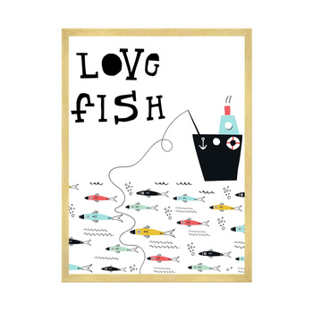 Children's Love fish poster 40X50 cm + gold frame
